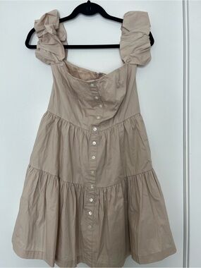 Staud Tiered Button-Front Sundress in Biscotti, Size 8